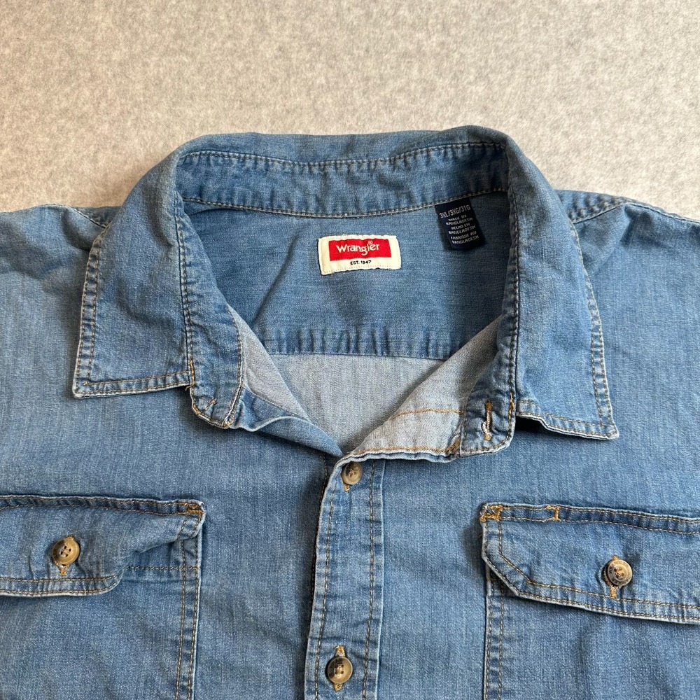 Wrangler Big & Tall Denim Shirt Mens 3XL Blue Chambray Button Up Workwear - Picture 11 of 11